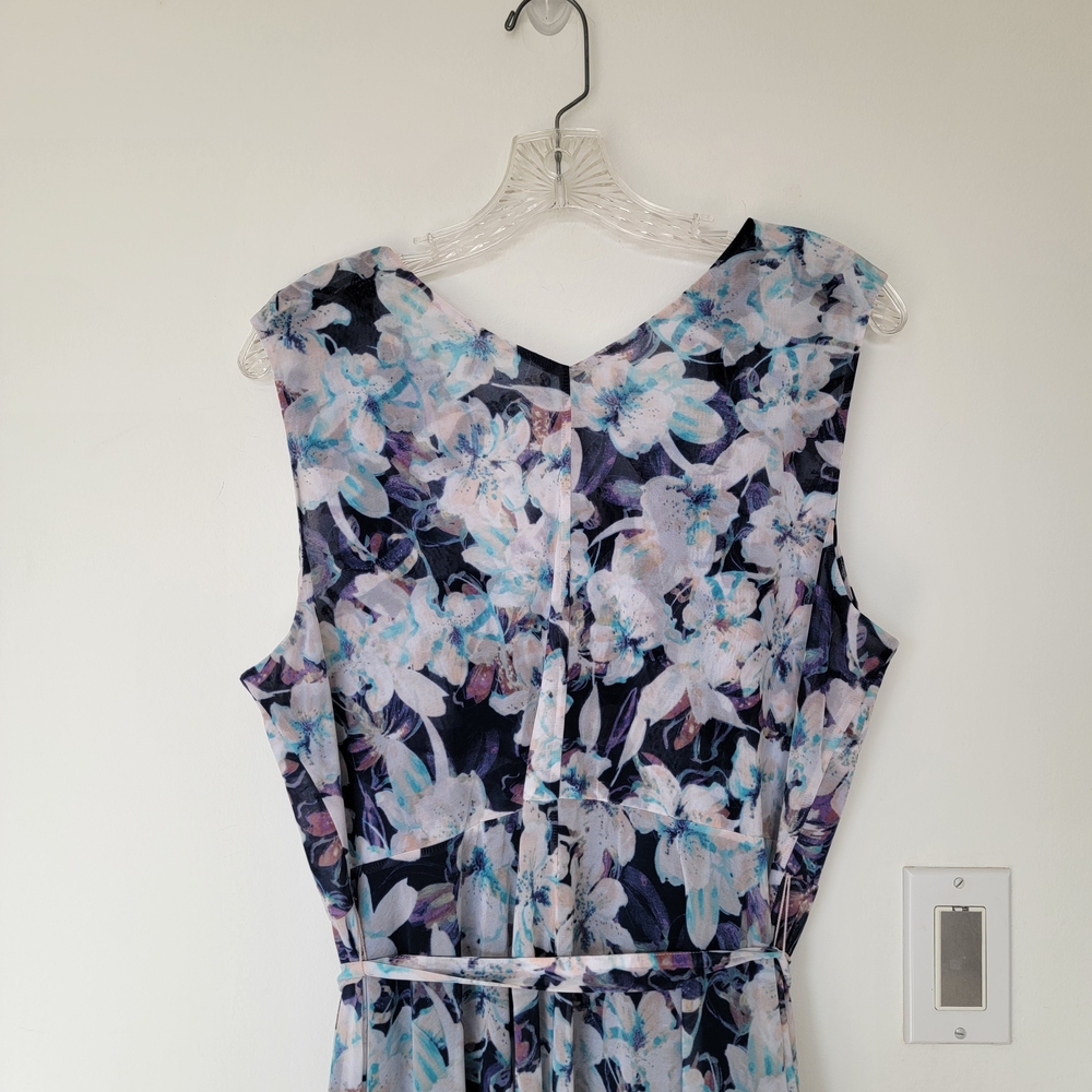 Simply Vera Wang Floral Sleeveless Belted Midi Dress - Blue/White - Picture 8 of 10